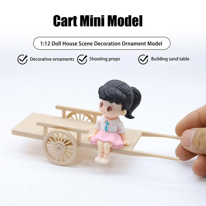 

1/12 Dollhouse Simulation Wooden Assembled Cart Model Dollhouse Farm Tool Decoration Micro Scene Ornaments Pretend Play Toys