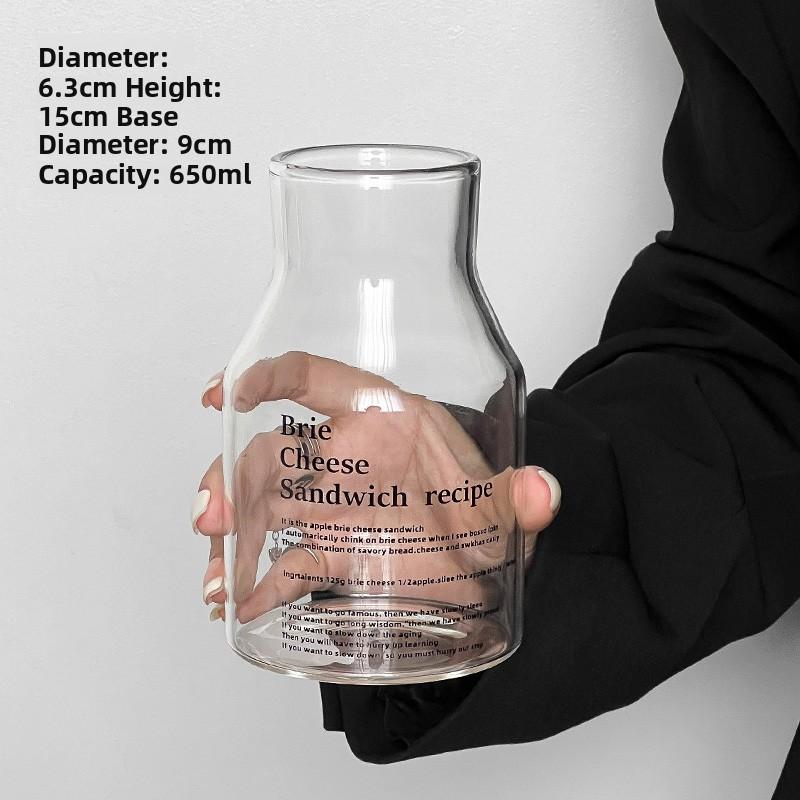 Large Capacity Heat Resistant Glass Milk Tea Cup Simple Pearl Letter Coffee Cup Creative Ins Style Transparent Glass Cup for ...