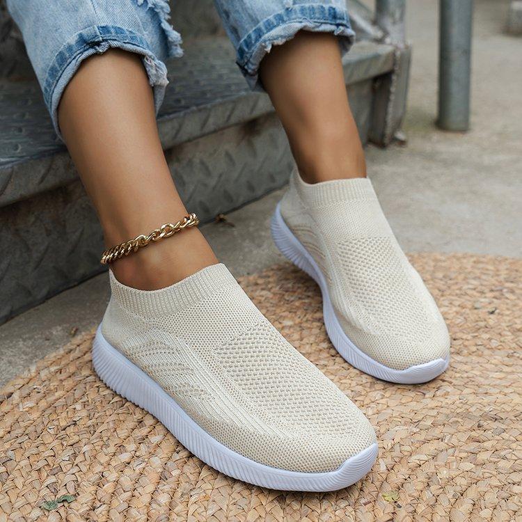 European and American spring and autumn new round head knitted low-top casual shoes large size running shoes single shoes travel shoes