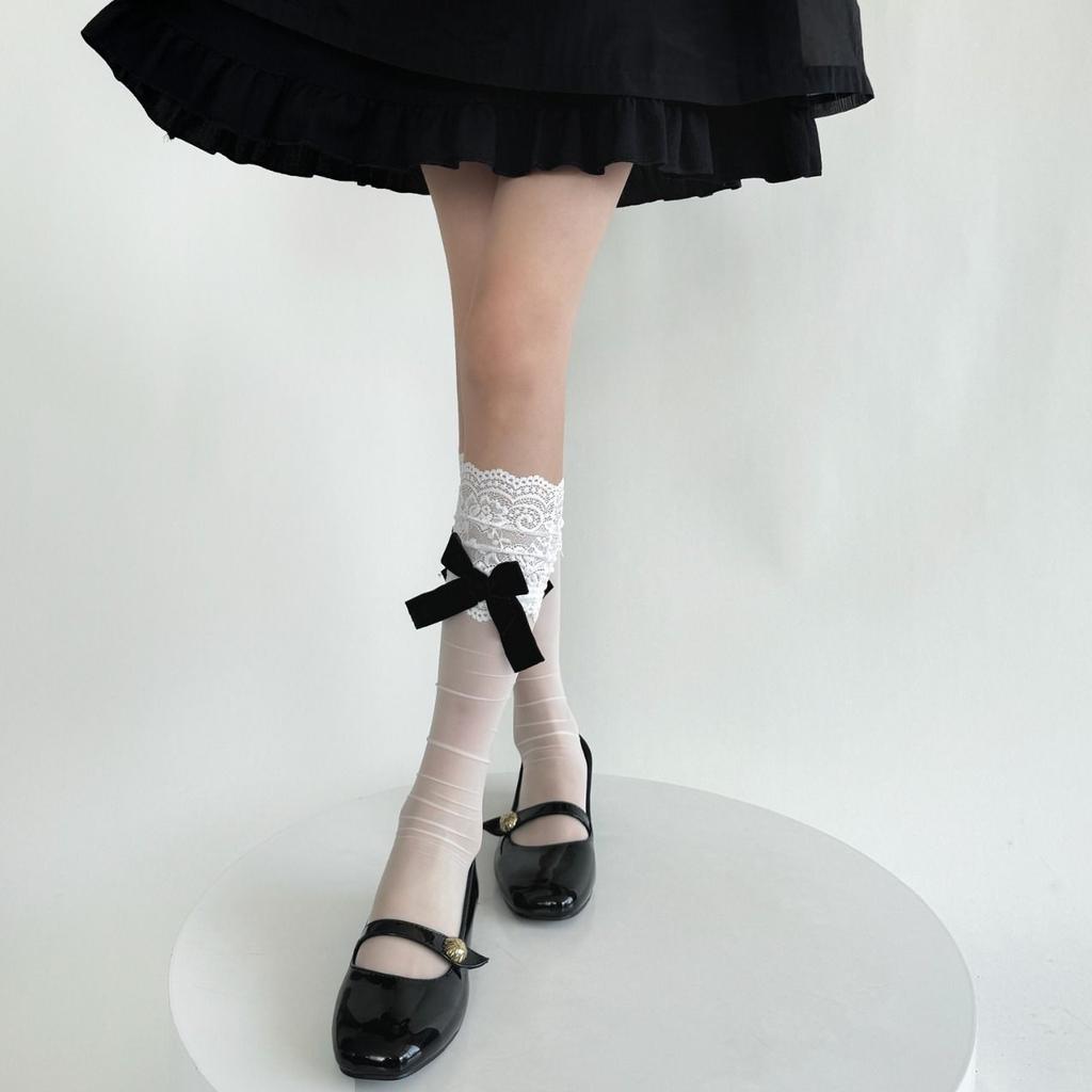 Summer Lolita Japanese Girls Lust For The Wind, White Streamer Bow, Any Cut Stockings, Children'S Knee Socks