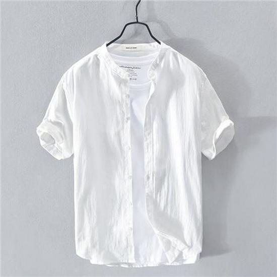 Men's 2021 Summer Cotton & Linen Retro Stand-Up Collar Short-Sleeve Shirt