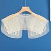 Perspective Sheer Mesh Mini Capelet Women Pearls Beading Fake Collar Shawl Scarf