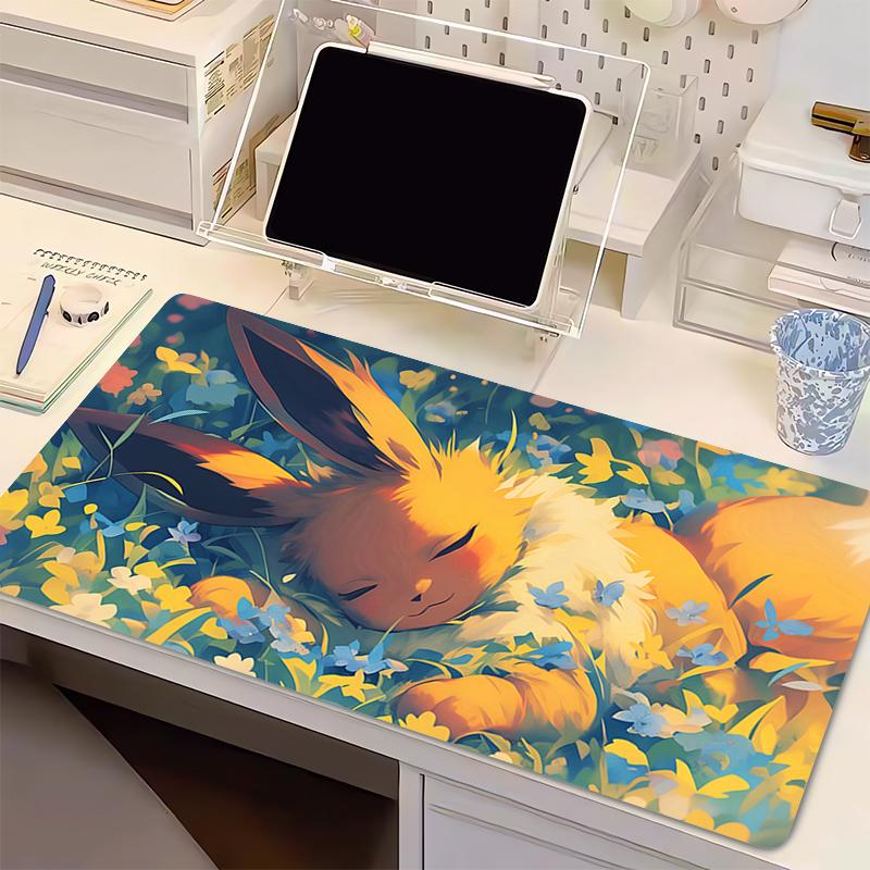 Natürliches Gummi Mauspads Pokemon Eevee Verriegelte Kante Gaming Zubehör Großer Computer Gamer Tastatur Mausmatte Schreibtisch Mauspads Für Geschenk