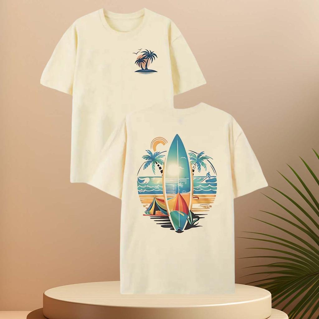 2D trendy high-quality print 2025 summer fashion fitness small fish graffiti black and white pure cotton short-sleeved T-shirt