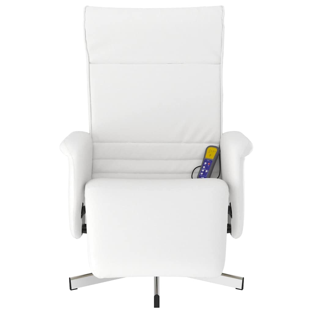 Massage Chair with Footrest White Faux Leather