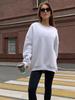 European & American Chic Retro Oversized Sweatshirt – Plain Color, Thickened, Round Neck, Comfortable for Autumn & Winter