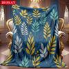 A 2D Flannel Blanket with a Colorful Blue-background Branch and Leaf Pattern, Featuring Soft High-definition Digital Printing. This Cooling Blanket Is