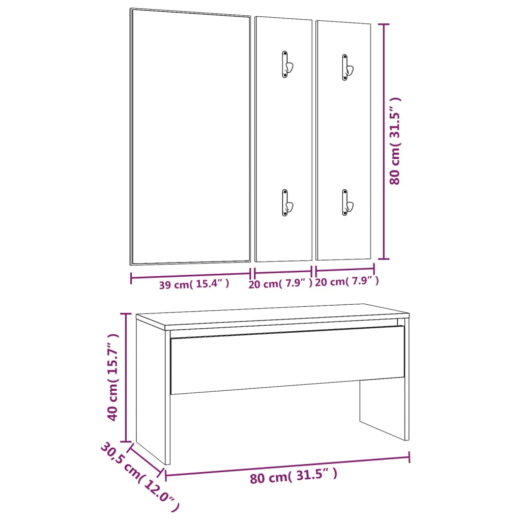 Hallway Furniture Set Smoked Oak Wood Based Material