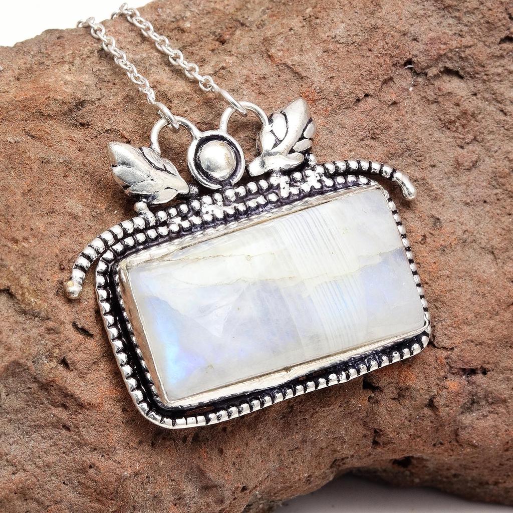 Silberschmuck 2,25" Anhänger Sterling Edelstein Regenbogenmondstein Ostern