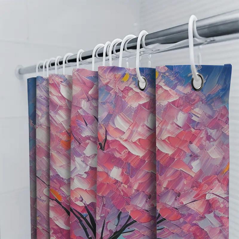 Colorful Pink Blossom Tree Shower Curtain For Bathroom Decor Modern Art Print Made With High-Quality Water-Resistant Fabric