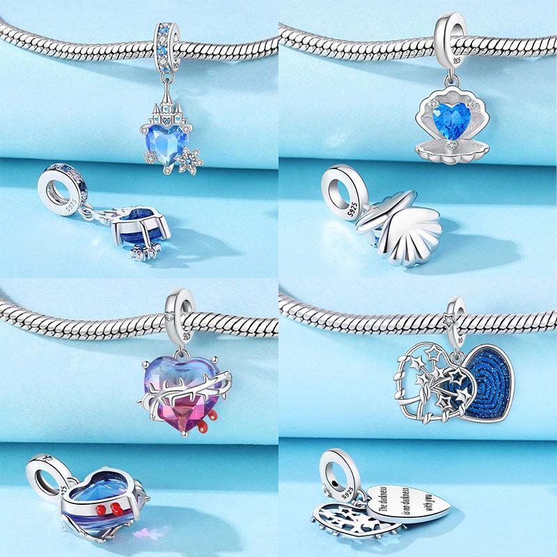 Breloque Pendentif Perles Cœur Rose Scintillant Cuivre Compatible Bracelet Original Pour Femmes Bijoux Cadeaux Saint-Valentin