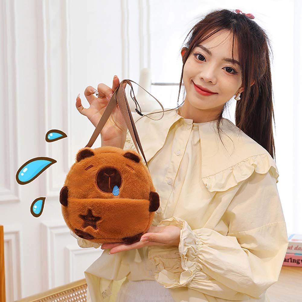 Thickened Plush Animal Pouch Soft Cartoon Shoulder Bag Storage Bag Capybara Crossbody Bag  Daily