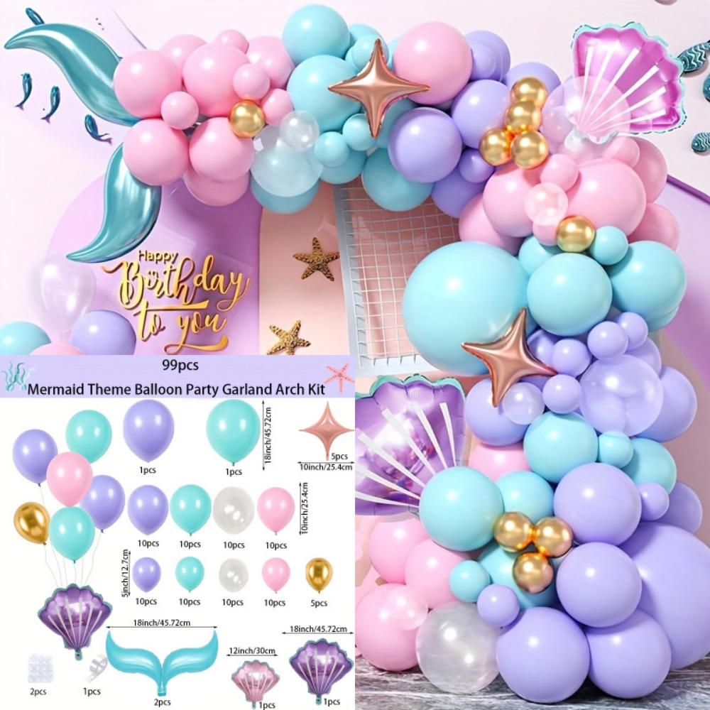 

99PCS Mermaid Themed Balloon Garland Arch Set Suitable for Birthday Parties and Celebration Decorations, Indoor and Outdoor Use Other