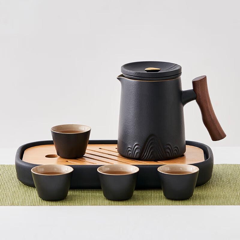 

Jin Xiang Yu Black Pottery Tea Set with Bamboo Tray