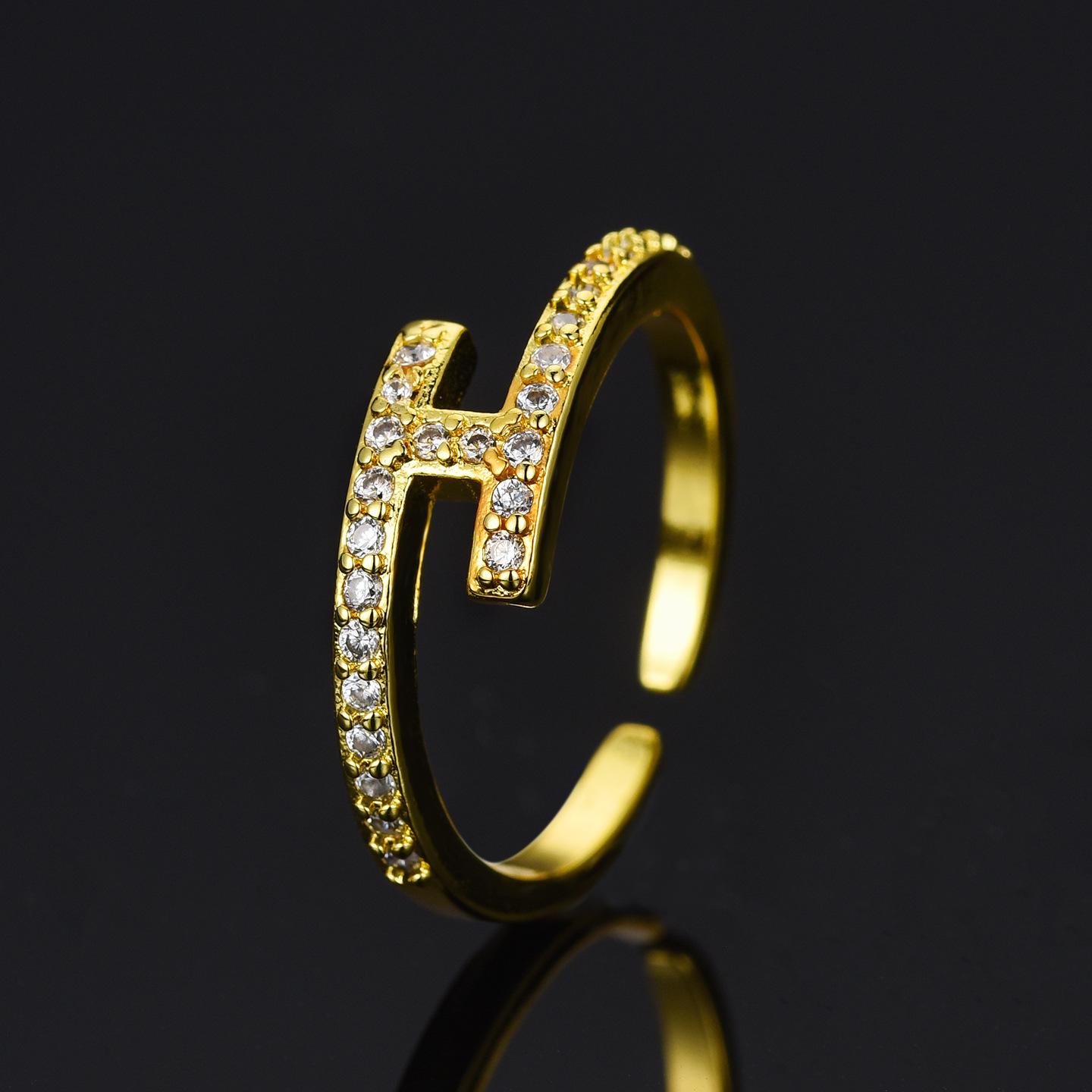 

Women s H-Shaped Rhinestone Open Ring, High-End Light Luxury Style, Versatile Stacking Ring Adjustable Opening