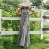 Abito da donna con scollo a V, vita alta, stampa floreale, multistrato, manica corta, casual, maxi, per l'uso quotidiano