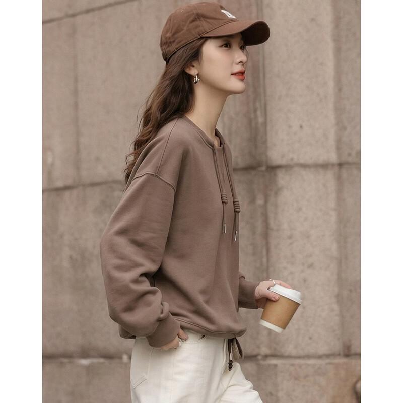 Demana Women's Cloud Cotton Round Neck Drawstring Sweatshirt