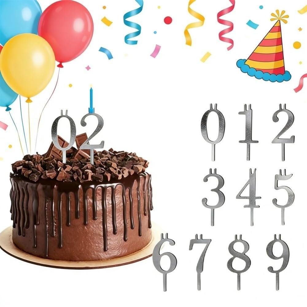 Number 0-9 Metal Number Candle Holders Reusable Cake Candlestick  Holiday Decoration