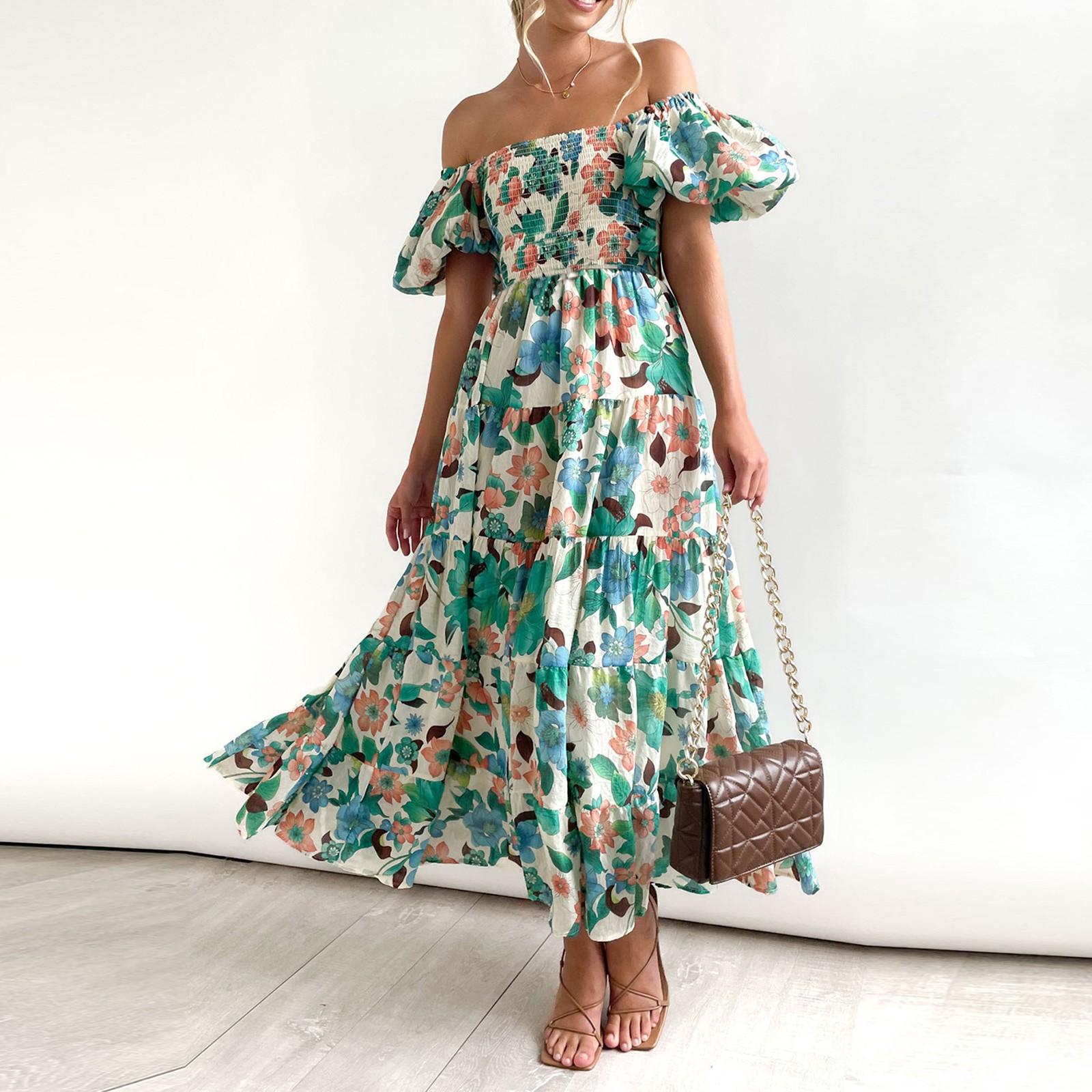 

Жіноча літня модна сукня з високою талією та відкритими плечима S зелений