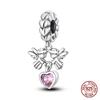 Bible Cross Pink Zircon charms Fit 925 Bracelet DIY Jewelry Making Women's Gift 100% 925 Silver
