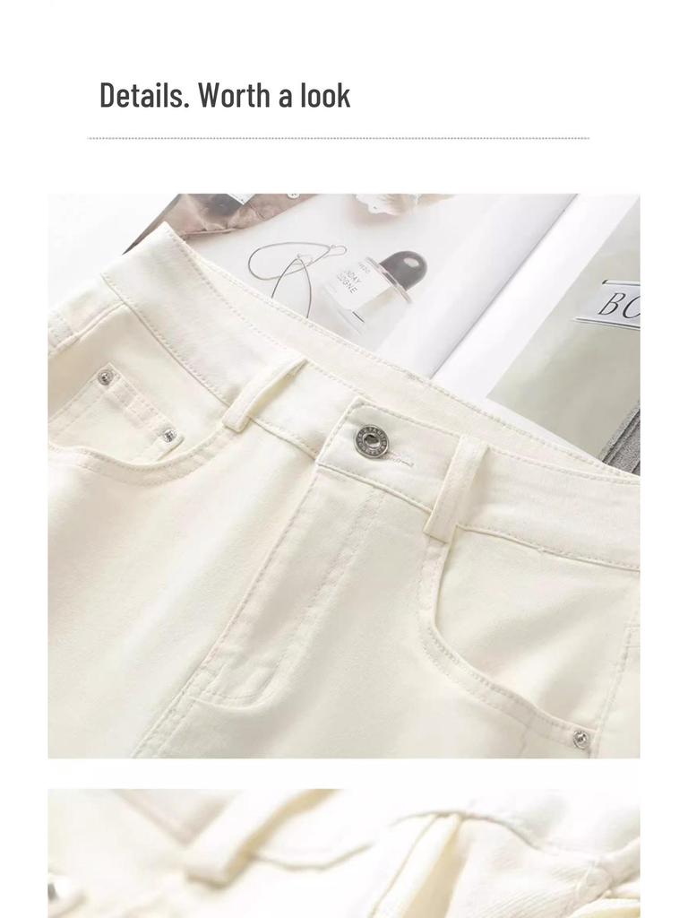 Women's Pink Wide-Leg Denim Pants: Petite, Straight-Leg, Spring/Autumn 2025 Fashion