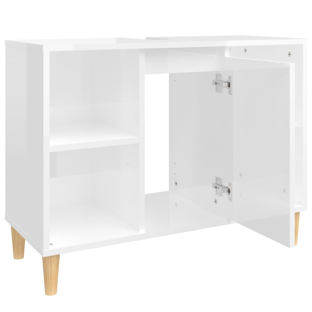 Glossy White Bathroom Vanity Cabinet 80 x 33 x 60 cm Engineered Wood