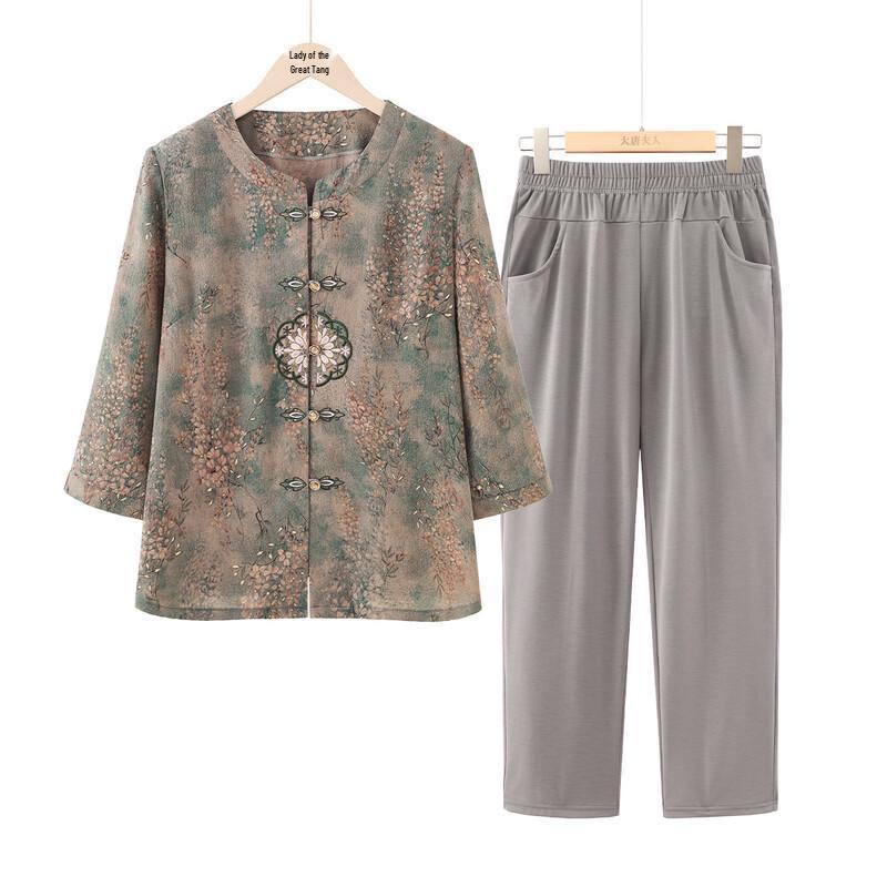 Elderly Women s Casual Thin Shirt & Top Set 4XL