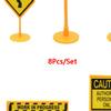 8 Peças de Placas de Trânsito para Casa de Bonecas - Modelos Amarelos em Miniatura de Segurança Viária, Decoração de Simulação de Engenharia Urbana - Acessórios de Brinquedo