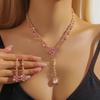 Premium Bridal Alloy Jewelry Two-Piece Set Luxury Long Flower Fringed Earrings Zircon Necklace Set