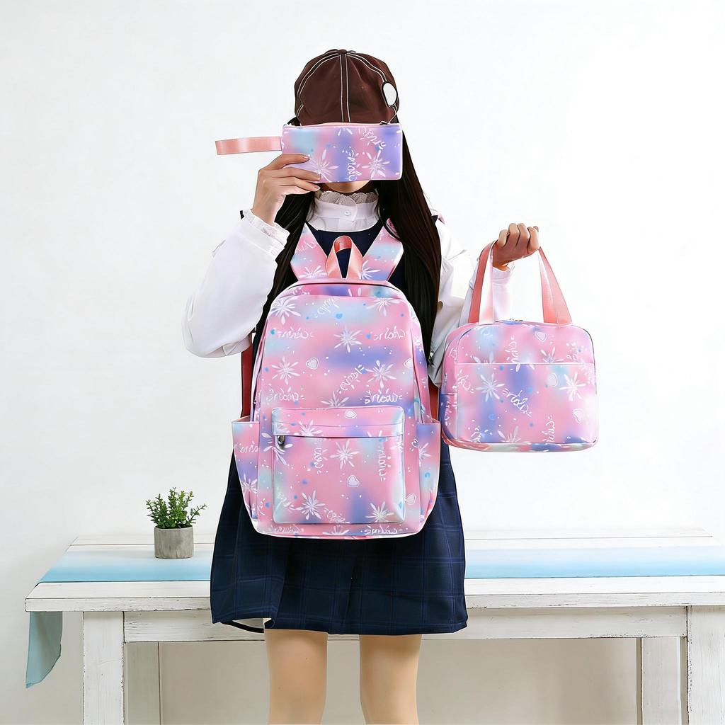 Set Zaino con Stampa Fiocco di Neve Degradé 3 Pezzi, Zaino Scolastico Impermeabile con Borsa Pranzo e Astuccio