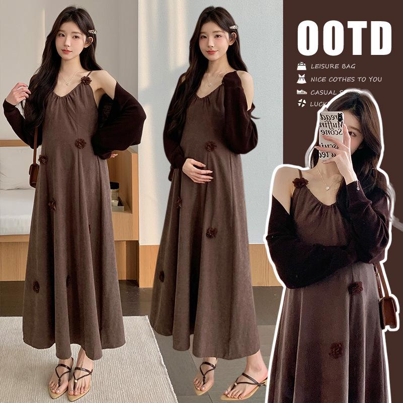 2026 Spring Korean Style Maternity 2-Piece Dress Set M