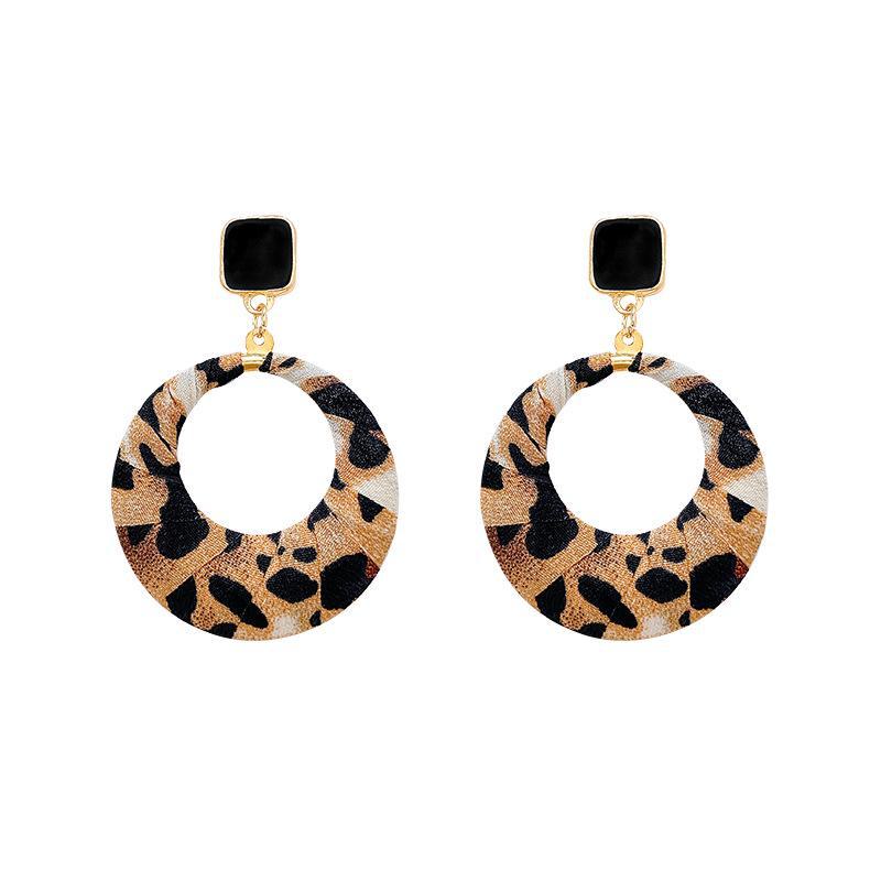 Geometric Leopard Print Hoop Earrings with Retro Fabric Wrap