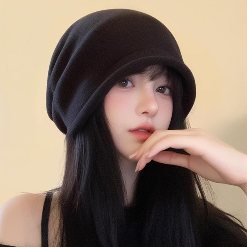 Pile hat women's autumn and winter crimping cold hat retro winter warm knitted hat