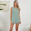 Summer New Pleated Crew Neck Sleeveless Chiffon Vest Top For Women, Amazon Cross-border European American Casual Tops In Stock