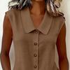 Women's Sleeveless Casual Shirt Button Down Collar Blouse Lightweight Summer Top Relaxed Fit Soft Fabric