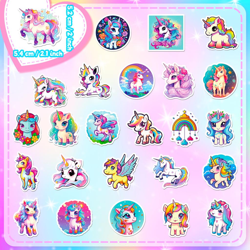 50pcs Cartoon Cute Rainbow Unicorn Stickers for Kids Scrapbooking Laptop Travel Luggage Laptop Wall Car Decoration Decal