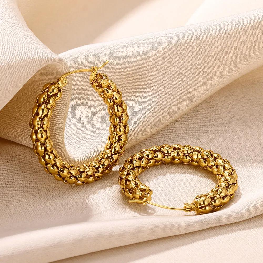 Chunky Geometric Earrings For Women Gold Color Stainless Steel Earring Female Fashion Party Wedding Jewelry Gift Bff