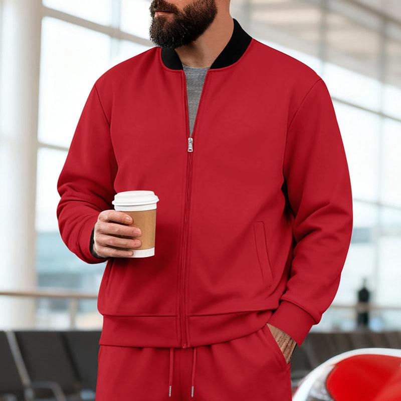 2025 Spring and Autumn Men's Stand Up Collar Jacket Solid Color Sports and Leisure Zipper Long Sleeve Top Men's Coat