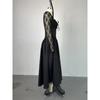 Damenkleid Frühling und Herbst Temperament Quadratischer Ausschnitt Spitze Langärmlig Tailliert Einfarbig Midilänge Kleider