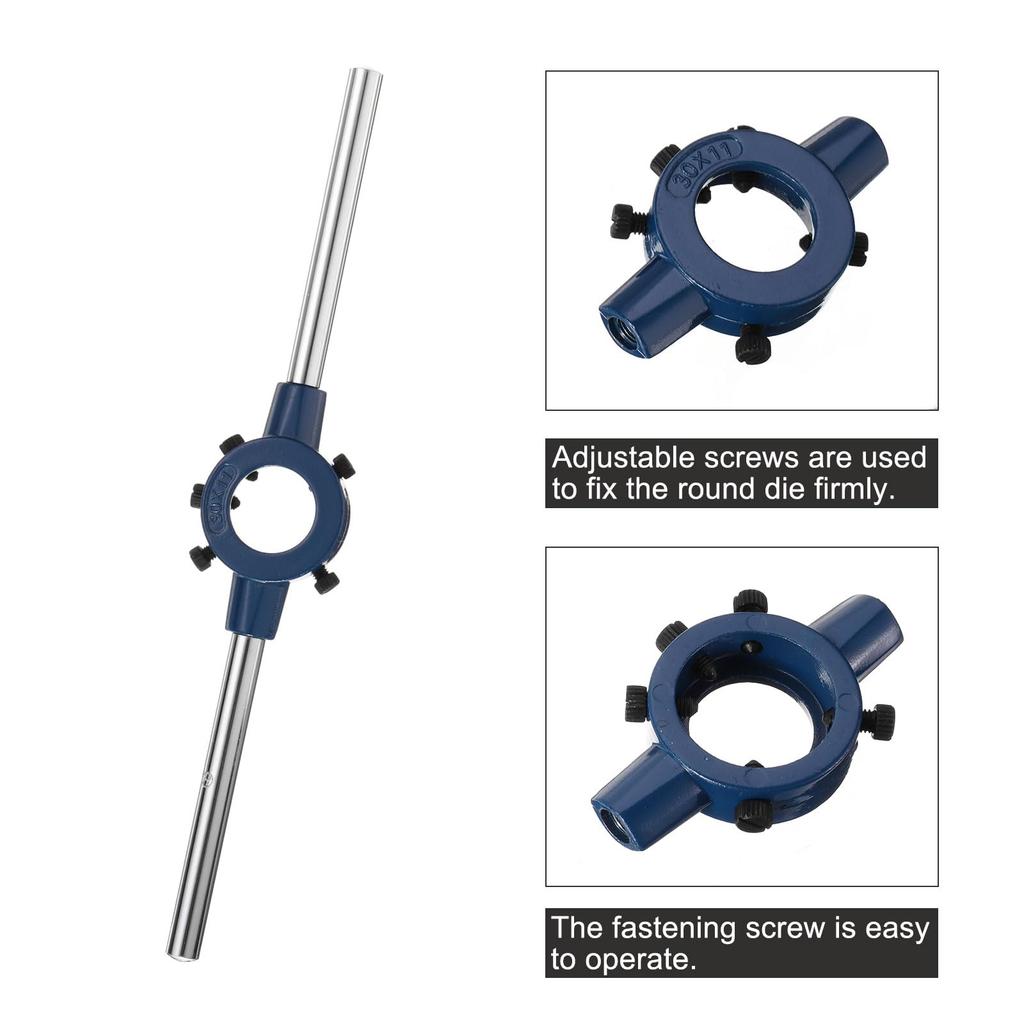 uxcell Round Die Stock Handle Wrench 30mm Adjustable Threading Die Wrench Handle Holder Bolt Thread Repair Bar Type Tool Metric Outer Diameter (1.18")