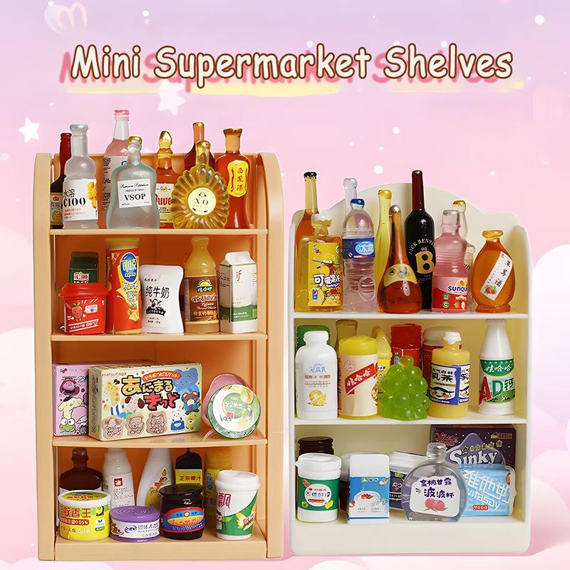 Kid Dollhouse Miniature Supermarket Food Drink Bottle Furniture Handcart Toy Doll House Store Cosplay Game Baby Play House Party