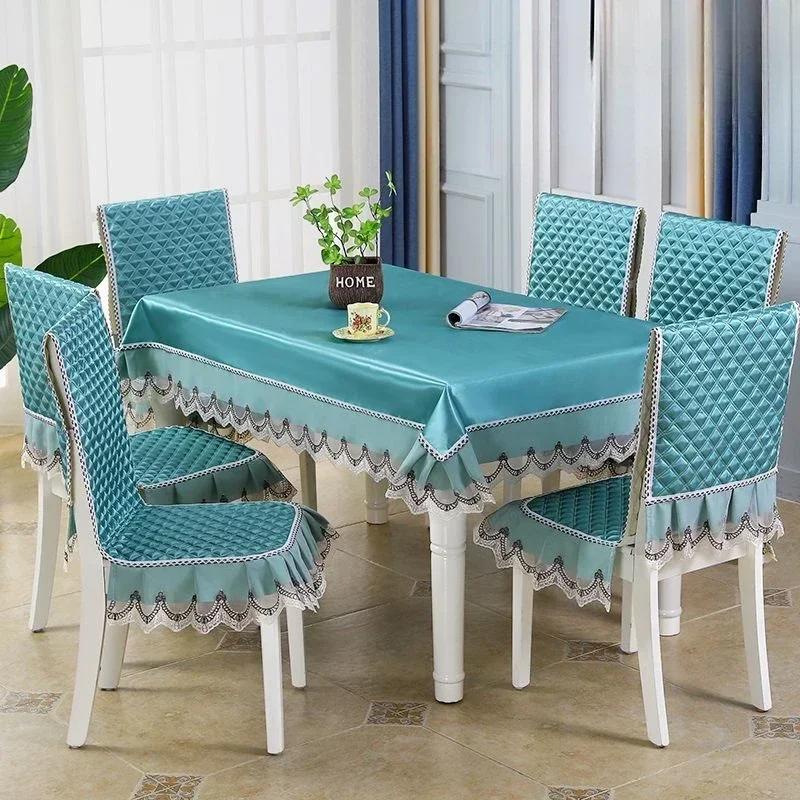 Capa de cadeira de renda ondulada com padrão de flores, toalha de mesa de jantar espessada, almofada, estilo europeu, grande, capa de cadeira de toalha de mesa com flores