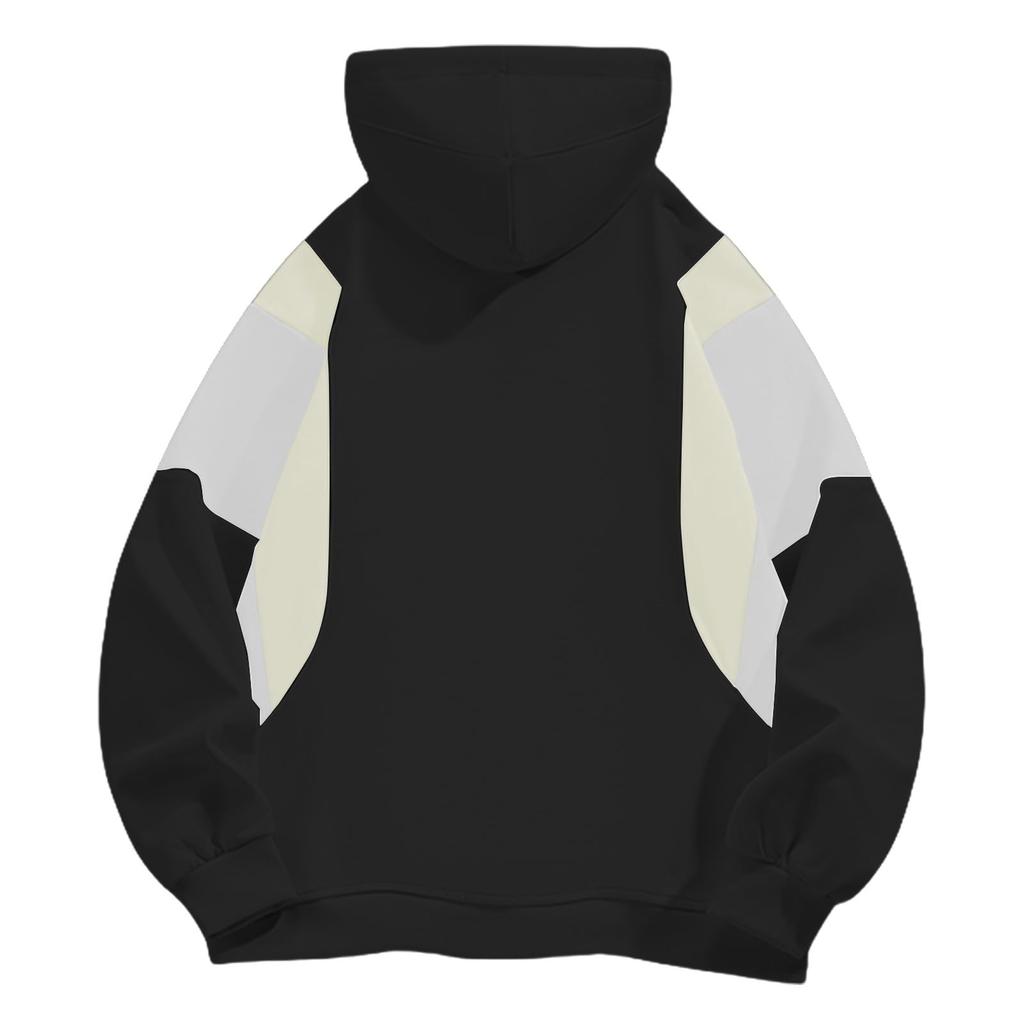 Men's Color Block Hoodie Sweatshirt Long Sleeve Hooded Drawstring Pullover Shirt Outdoor Walks Blouse With Pocket