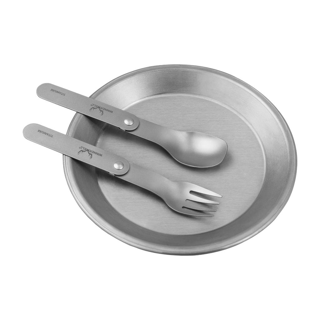 WINNERWELL Titanium Folding Fork & Spoon Set, Lightweight, for Camping, Outdoor Touring, Backpacking, and Bushcraft [Official Japanese Product]