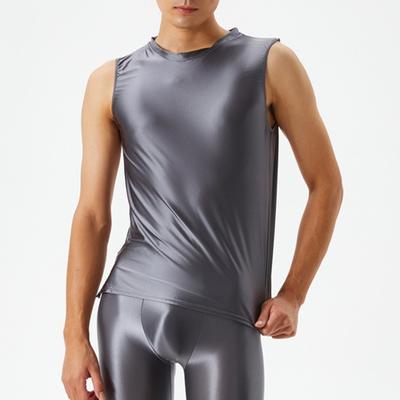 Pánská vesta lesklý hladký povrch Čistá barva Slim Fit Vysoká elasticita Kulatý výstřih bez rukávů Fitness Cvičení Tělocvična Tílko Aktivní oblečení Denní oblečení