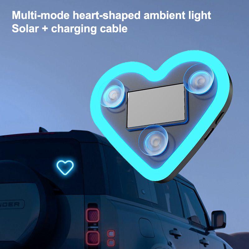 Car Led Window Decoration Heart Neon Light Suction Cup Fixed Luminous Heart Solar Ambient Neon Light Car Lights Accessories 1Pc