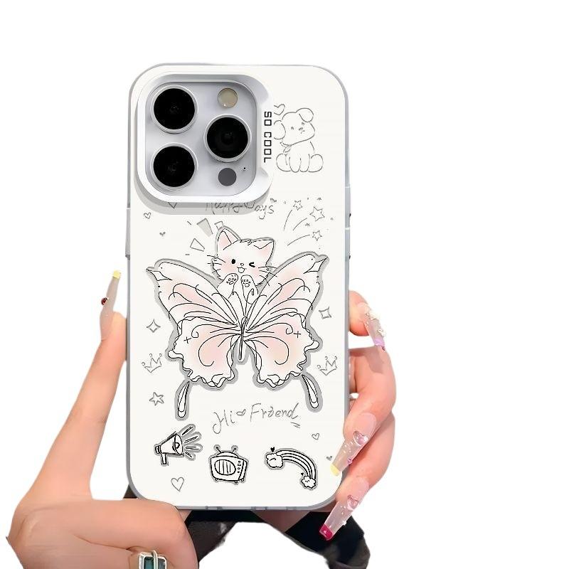 Cute butterfly-shaped case for Apple iPhone 18 Pro Max, frosted silver case for iPhone 16/15.
