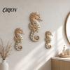 Mediterranean Style Wall Hanging 3Pcs Seahorse Wooden Set, Hawaiian Beach Style, Boxwood Crafted Nordic Decoration Tropical Party Decor, Coastal Home