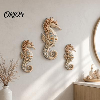 Mediterranes Wandbehang 3er Set Seepferdchen Holz, Hawaiianischer Strandstil, Buchsbaum Gefertigt Nordische Dekoration Tropische Party Deko, Küstenhaus