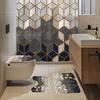 4-teiliges Duschvorhang-Set mit geometrischem Patchwork-Muster, Anti-Rutsch-Badezimmerteppich, Toilettendeckelbezug, Kontur-Teppich & 12 Haken, Badezimmer-Dekoration